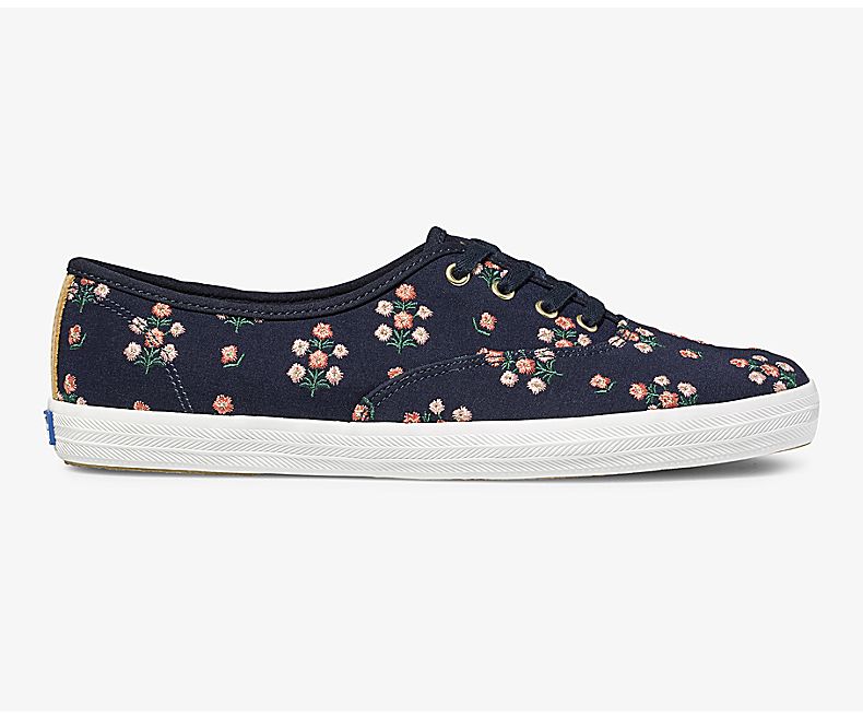 Keds Womens Navy Champion Shoes - Keds X Rifle Paper Co Champion Posy Embroidered 547USLTWG